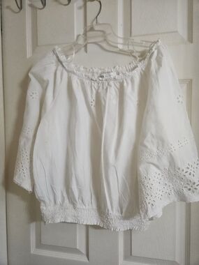 White Eyelet Off-Shoulder Peasant Top